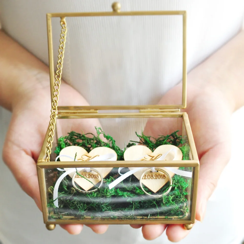 Стеклянная коробка для колец Свадебная в деревенском стиле геометрический