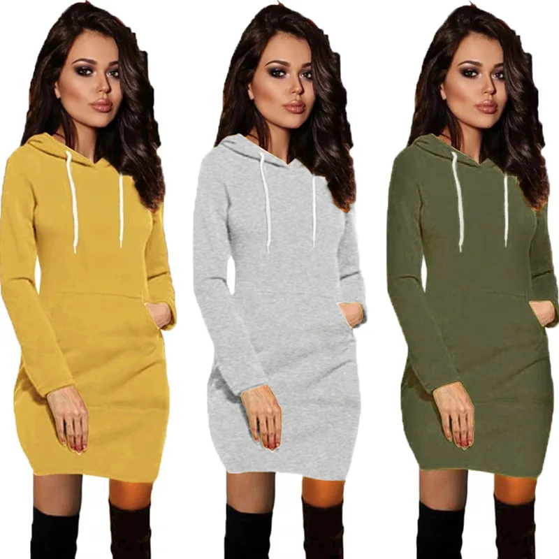 Зимние для женщин с длинным рукавом Платья С Капюшоном Новинка 2018 года