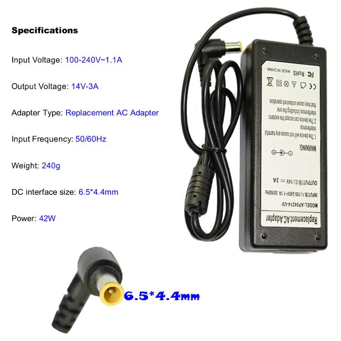14V 3A 6.5*4.4MM 42W Replacement For Samsung Laptop AC Charger Power Adapter Input 100-240V | Компьютеры и офис