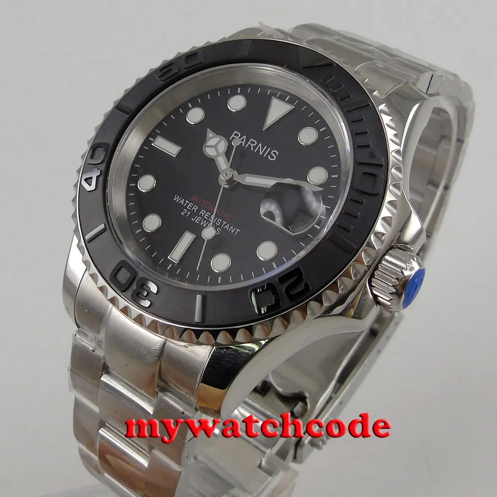 

41mm Parnis black dial date Sapphire glass Ceramic bezel miyota automatic mens watch