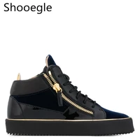 leather and suede patchwork men casual shoes lace up sneaker top zipper flat thick bottom creepers zapatillas hombre shoes