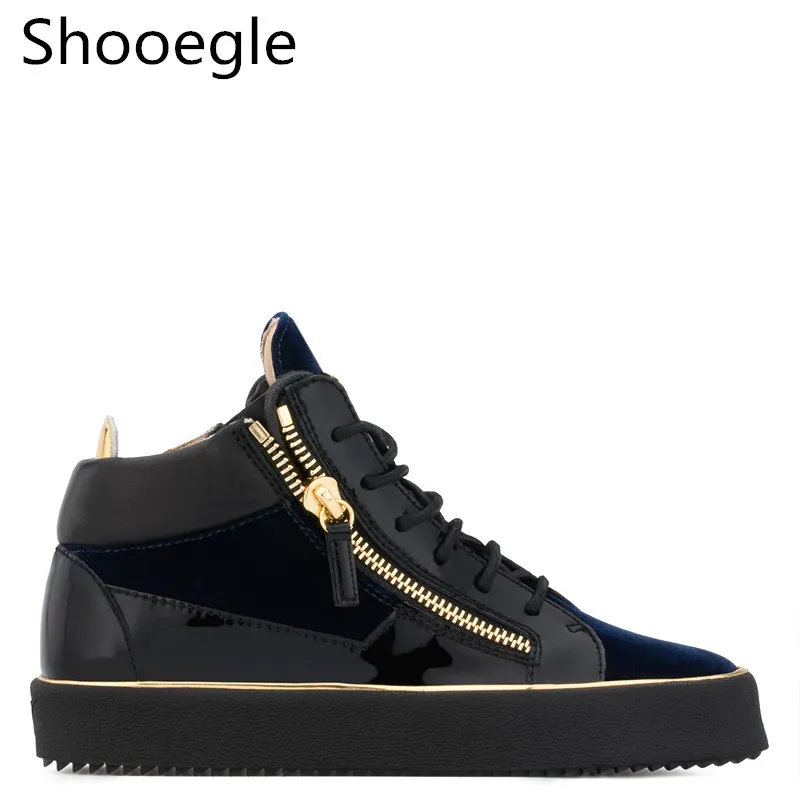 Leather and Suede Patchwork Men Casual Shoes Lace Up Sneaker Top Zipper Flat Thick Bottom Creepers Zapatillas Hombre |