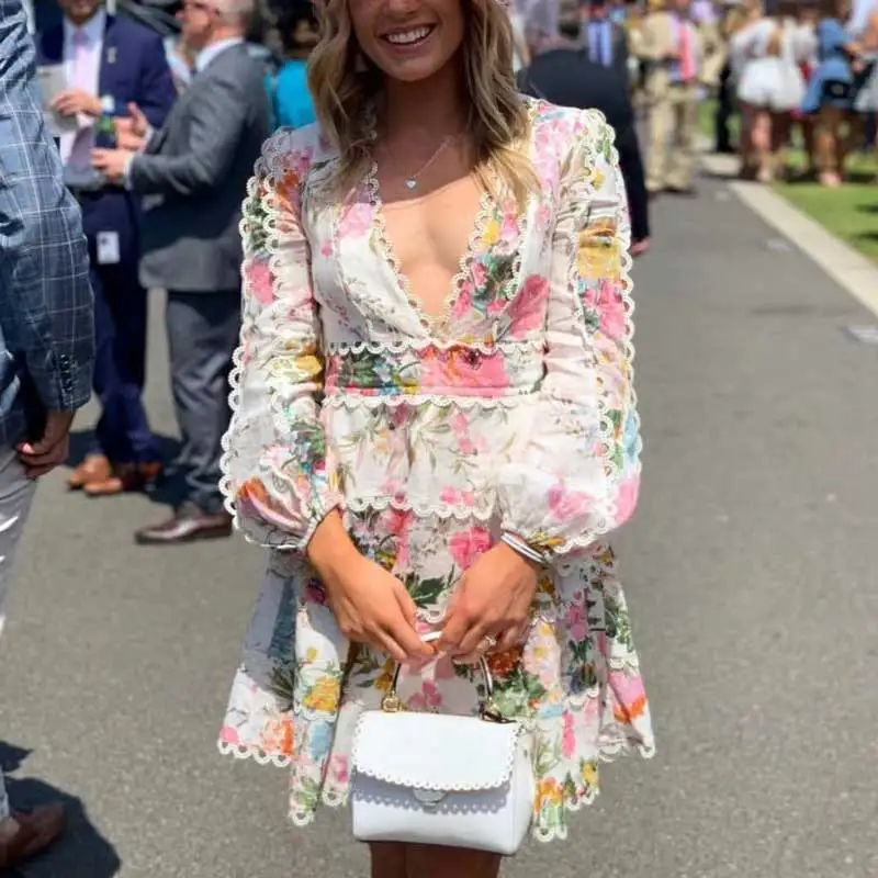 Boho Inspired Resorted 2019 HEATHERS FLOUNCE Summer DRESS V-neck Sleeves Women Party Dress Flared Scalloped Trim Vestidos | Женская