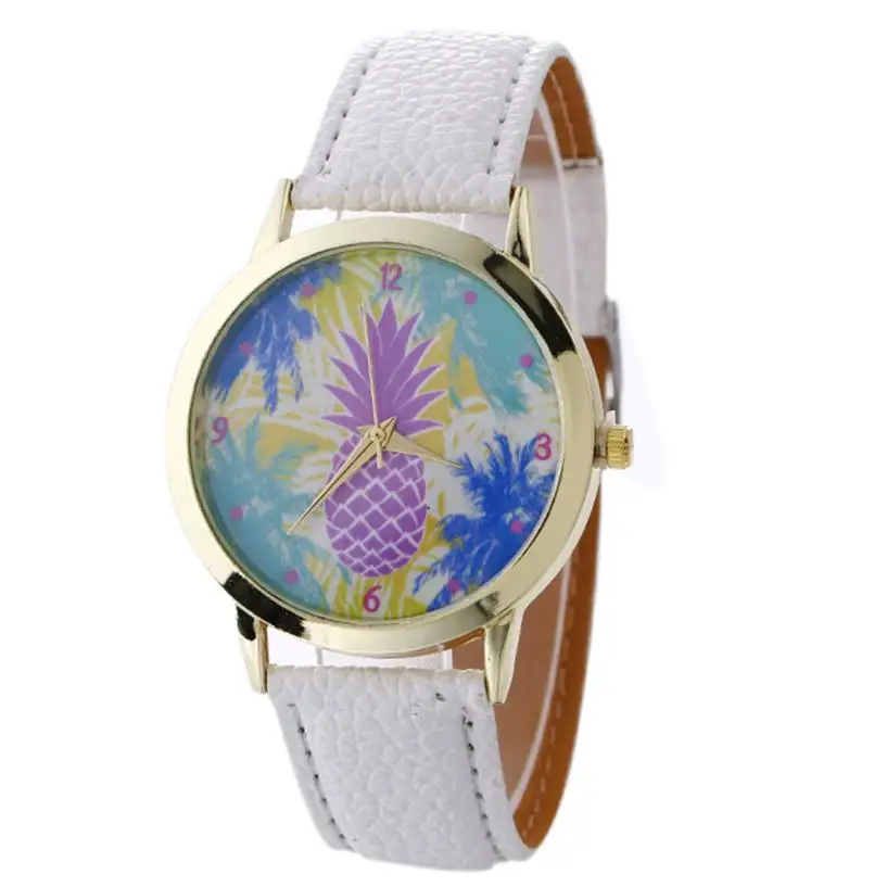 Лидер продаж 2018 Женские кварцевые наручные часы с рисунком ананаса кожаным