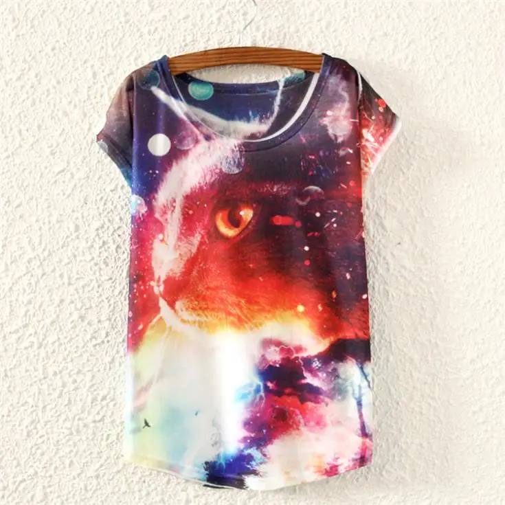 Футболка с рисунком Galaxy Cat женская футболка принтом новинка 2015 новый дизайн для