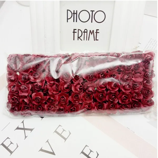 wine red 144 шт мини-Цветок голова искусственные бумажные цветы Роза используется для свадебной вечеринки ремесло украшения 19 цветов - Цвет: wine red
