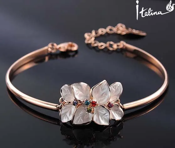 white flower Italiana Rigant, Классический Браслет С Цветком, 18К, Покрытие Розовое Золото, С Подлинным Австрийским Кристаллом, Подарок На День Матери#RG31770 - Окраска металла: white flower