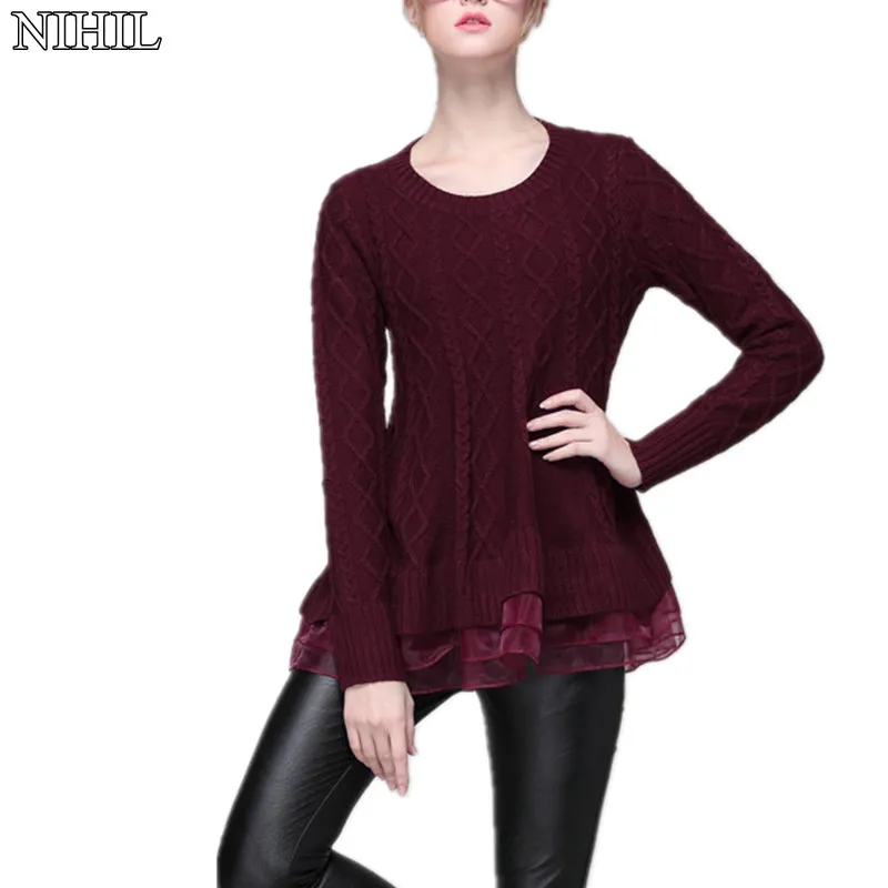 Women Knitted Lace Sweater Dresses 2017 Latest Long-Sleeve O-Neck Red Knitwear Fashion Crochet Pullovers Clothing Tops | Женская одежда