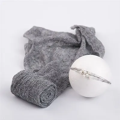 Grey Повязка на голову, вязаная крючком, для новорожденных, мохер, ткань для фотосъемки новорожденных, реквизит для фотосъемки, аксессуары для детской фотосъемки - Цвет: Grey