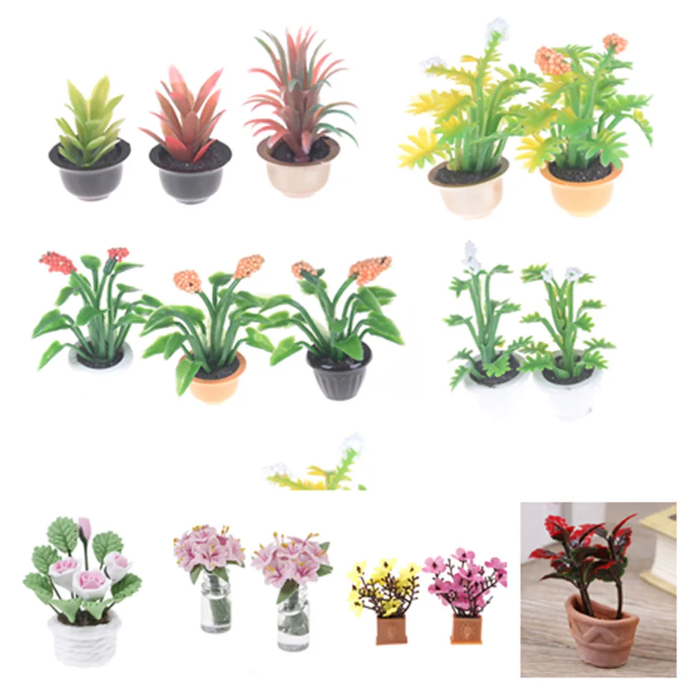 1/2PCS Искусственный Мини Противоударная заданяя Flower Pot в кукольных домиков