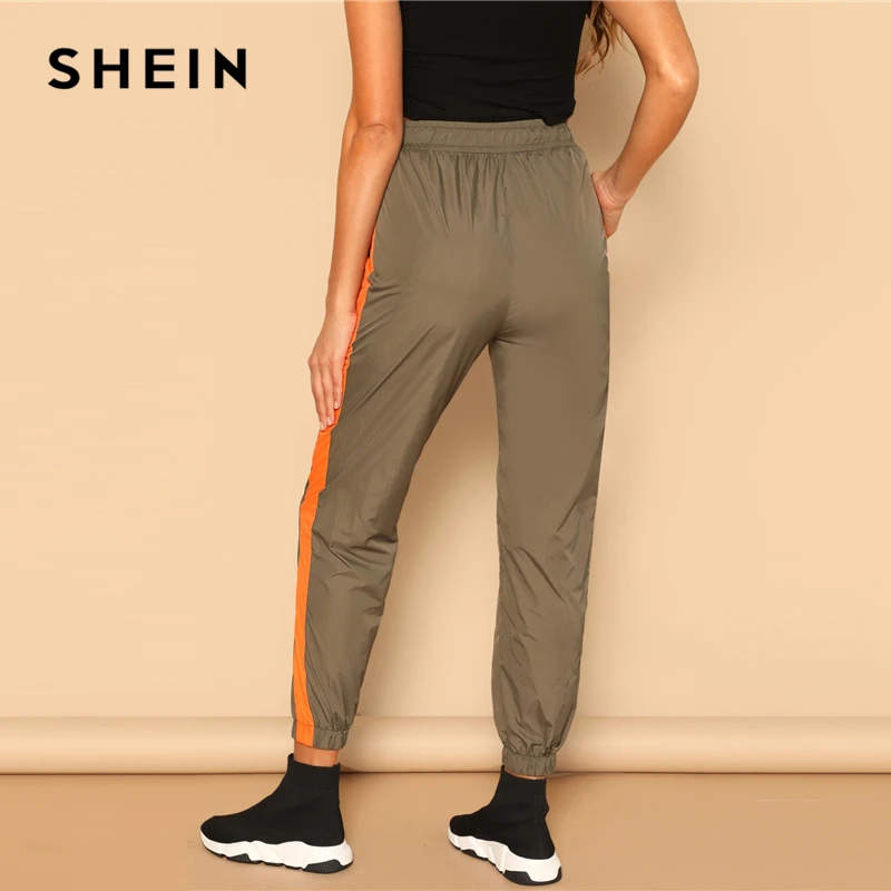 SHEIN Двухцветные Брюки С Кулиской Женские Повседневные Осенние Брюки С Завязками На Талии