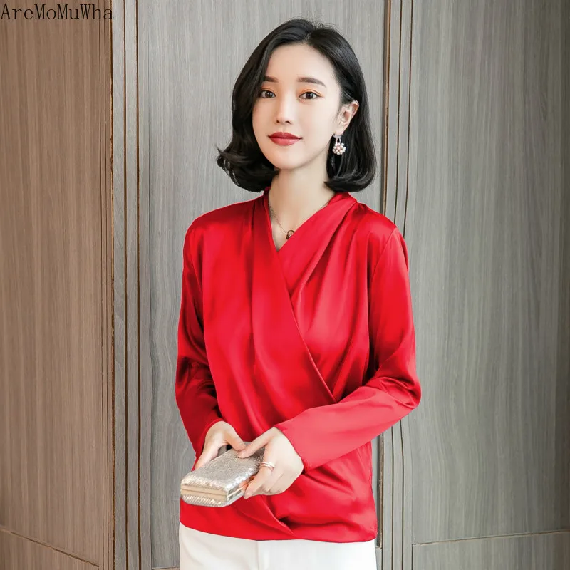 Рубашка женская шифоновая свободная с V образным вырезом и длинным