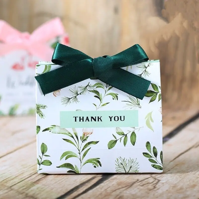 30 шт. коробки для конфет с зелеными листьями шоколадная сумка Bomboniere вечеринки