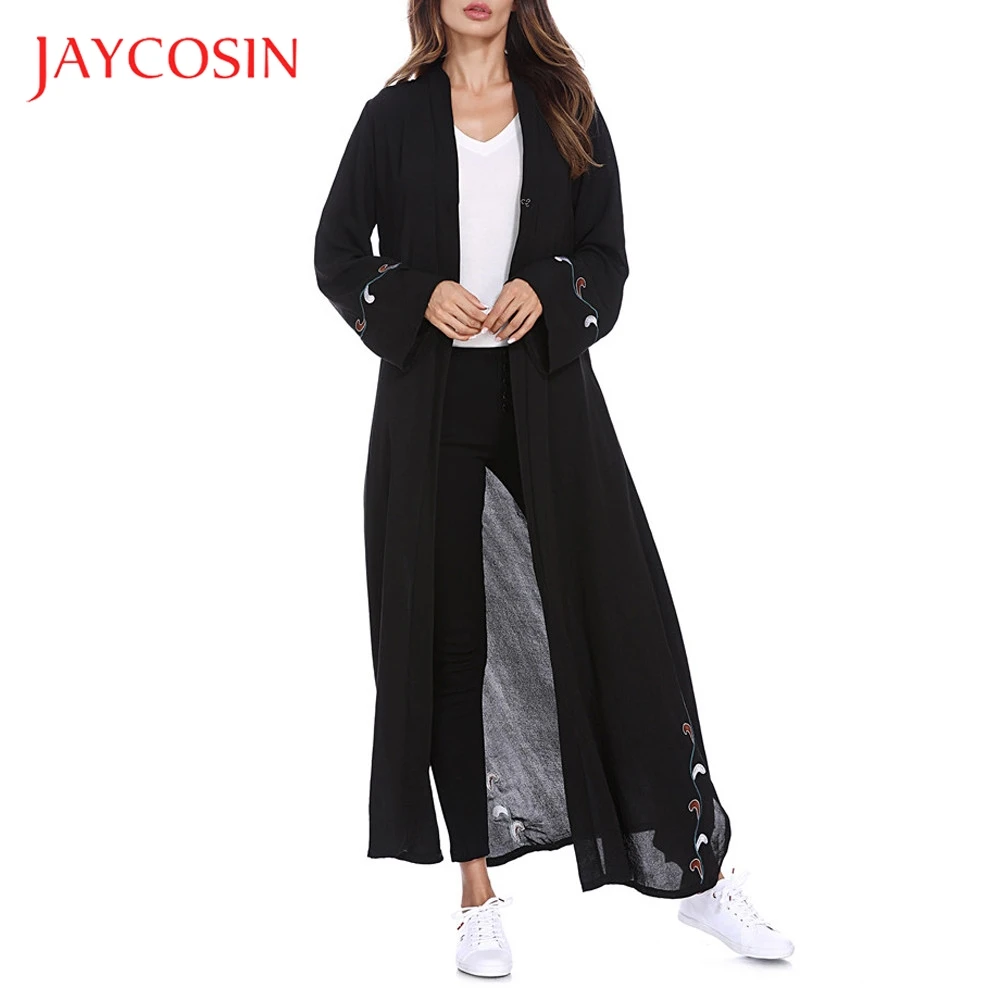 JAYCOSIN Women Islamic Embroidered Cardigan Long Coat Muslim Middle East Robe Polyester Material Solid Pattern | Тематическая