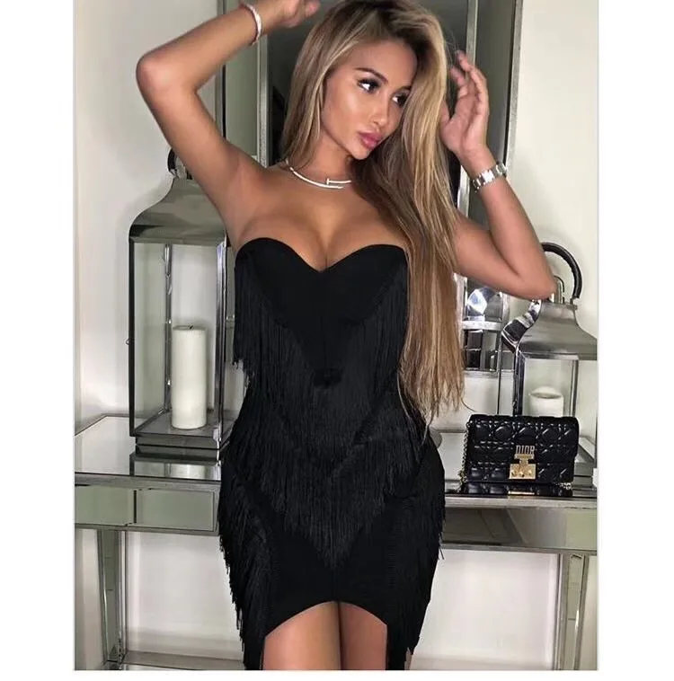 Высокое качество Для женщин Sexy бретелек черный белый цвет кисточкой повязки 2018