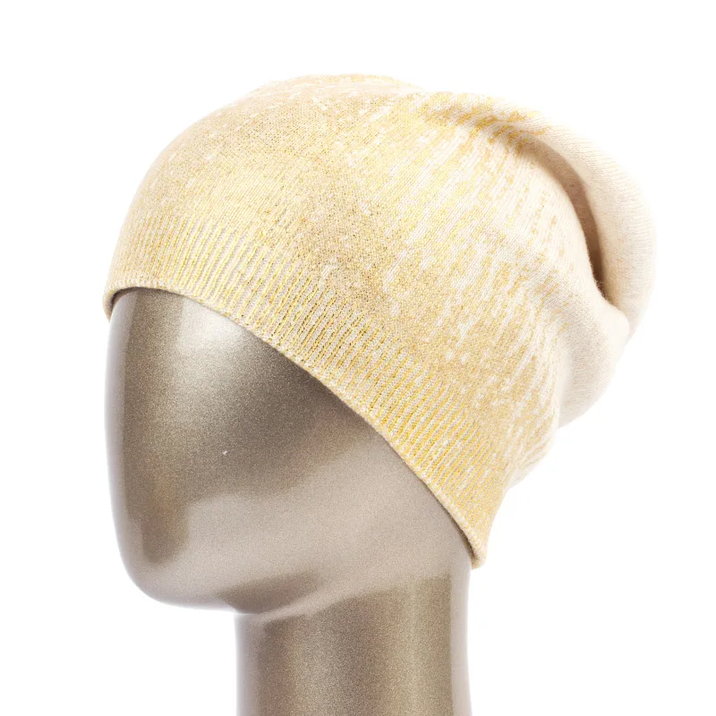 Beige Gold Geebro Женская Бронзовая шапка бини Весенняя кашемировая вязаная шапочка для женщин Дамская популярная Серебристая громоздкая шапочка шапка DQ181B - Цвет: Beige Gold