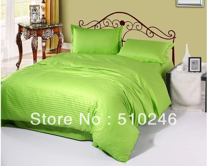 4 шт. хлопок сатин в полоску зеленый отель постельное белье набор пододеяльников