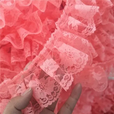 Розовый 6 см в ширину, новая плиссированная 3D гипюровая кружевная ткань с оборками, вышивка цветами, шнур, кружевная лента с бахромой, сделай сам, швейные принадлежности для аппликации - Цвет: Розовый