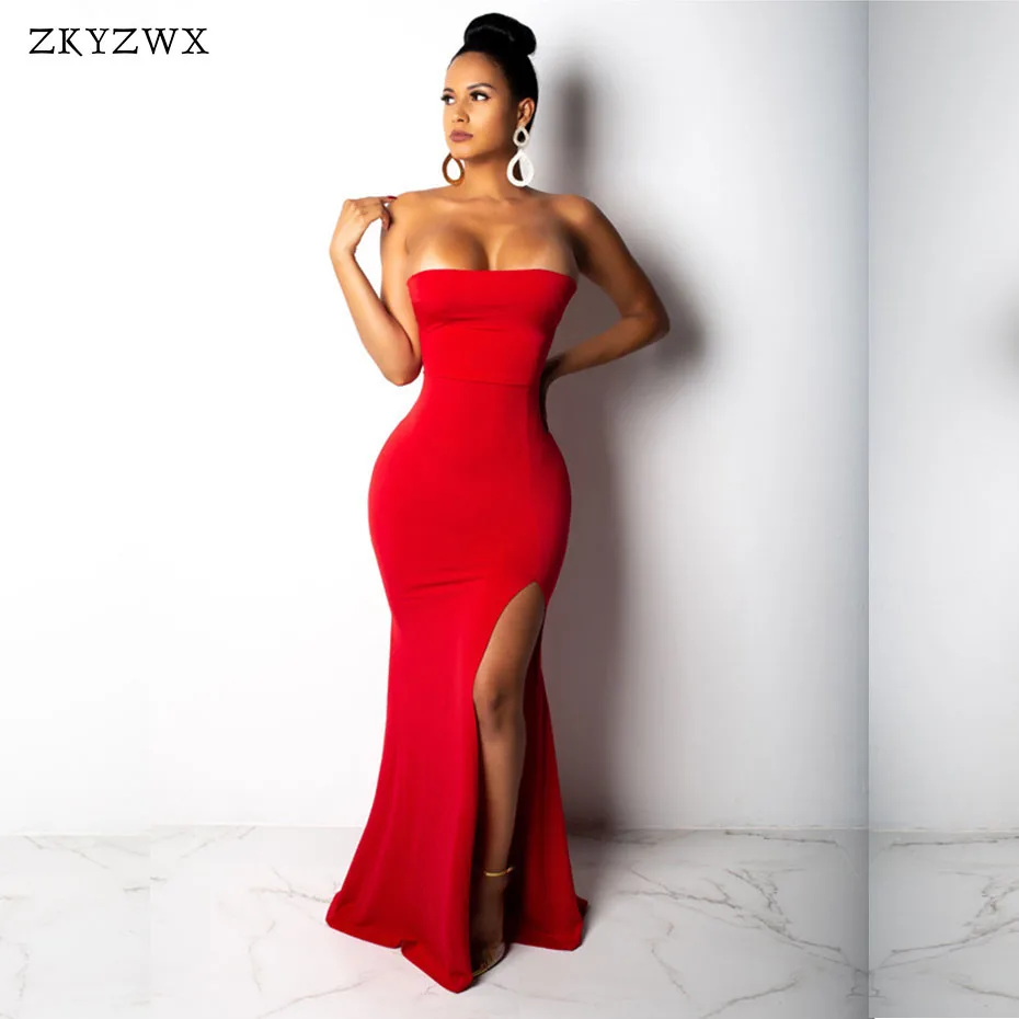 ZKYZWX осеннее платье Макси женское облегающее без бретелек Vestidos De Fiesta уличная с
