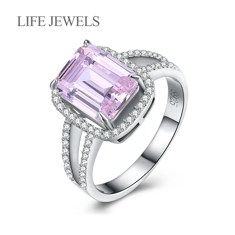 

uthentic 100% 925 Sterling Silver Pink Zircon Square Rings Charm l Women Luxury Sterling Silver Valentine's Day Gift Jewelry