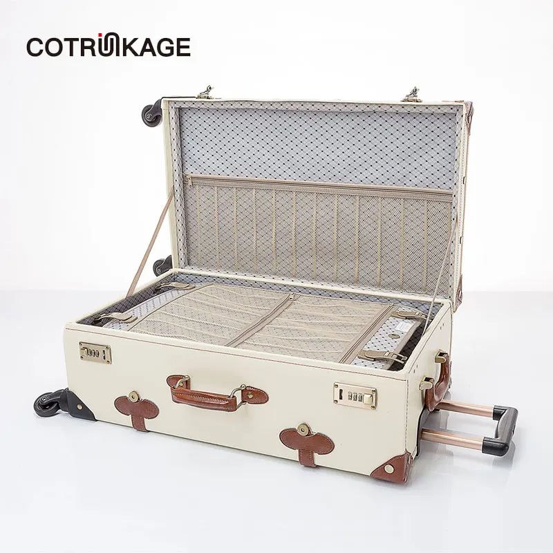 COTRUNKAGE Женский 20 &quot 26&quot Слоновая кость Ретро Кожа PU винтажная жесткая переноска