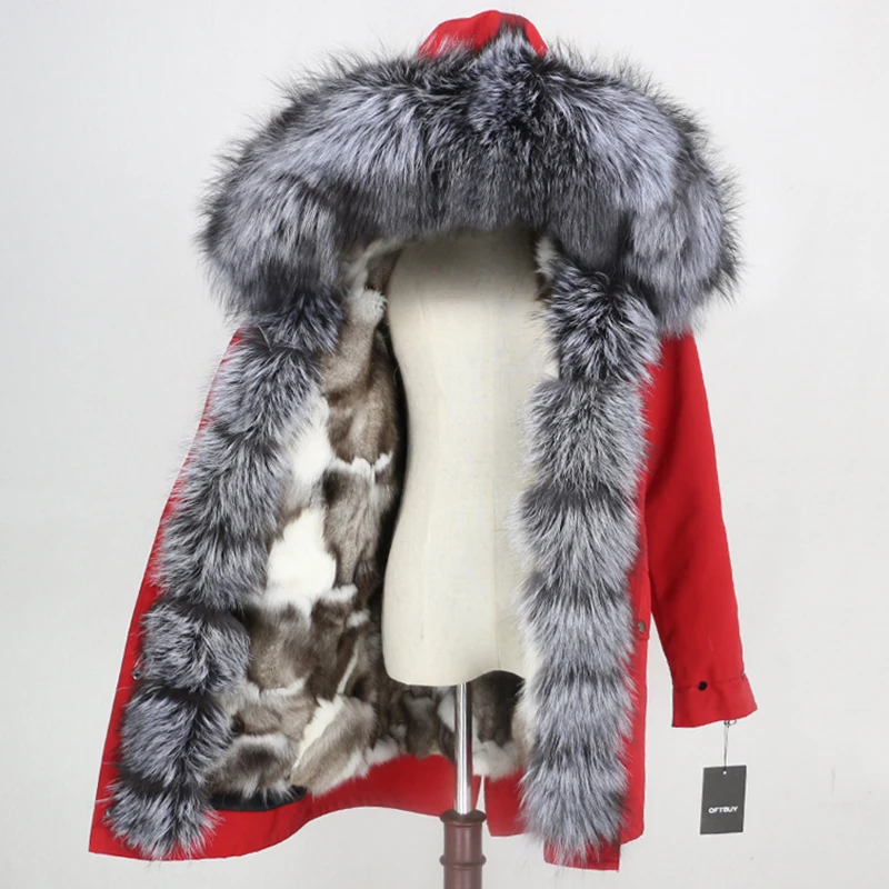 red silver silver OFTBUY, водонепроницаемая парка, Длинные парки, натуральный Лисий мех, худи, натуральный Лисий мех, подкладка, зимняя куртка для женщин, Съемная куртка, уличная одежда, новинка - Цвет: red silver silver