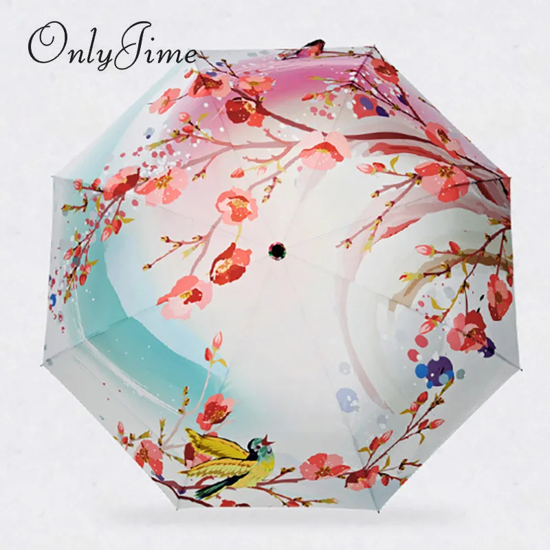 Creative Peach Pattern Small Fresh Umbrella Anti-UV Folding Girls Art Illustration Cartoon Shape Sunny and Rainy | Дом и сад