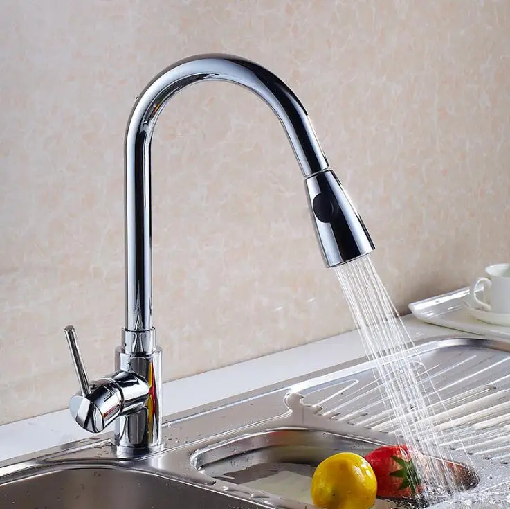 Chrome Kitchen Faucets Gold Single Handle Pull Out Kitchen Tap Single Hole Handle 360 Rotate Crane Chrome Hot Cold Sink Mixer XT-192 - Цвет: Chrome