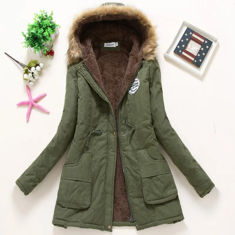 2017 Sell like hot cakes Winter Solid Cotton Fleece Hooded Parkas Coat Women Casual Plus Size Slim Zipper DrawString | Женская одежда