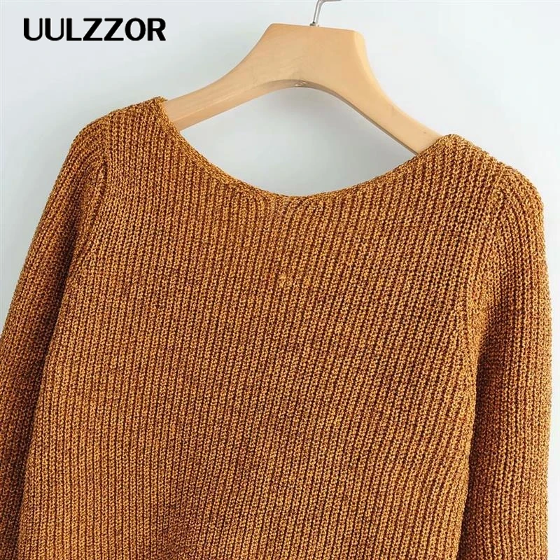 UULZZOR Sexy off shoulder cross knitted women sweater Long sleeve short pullovers party Autumn winter jumpers streetwear 2019 | Женская