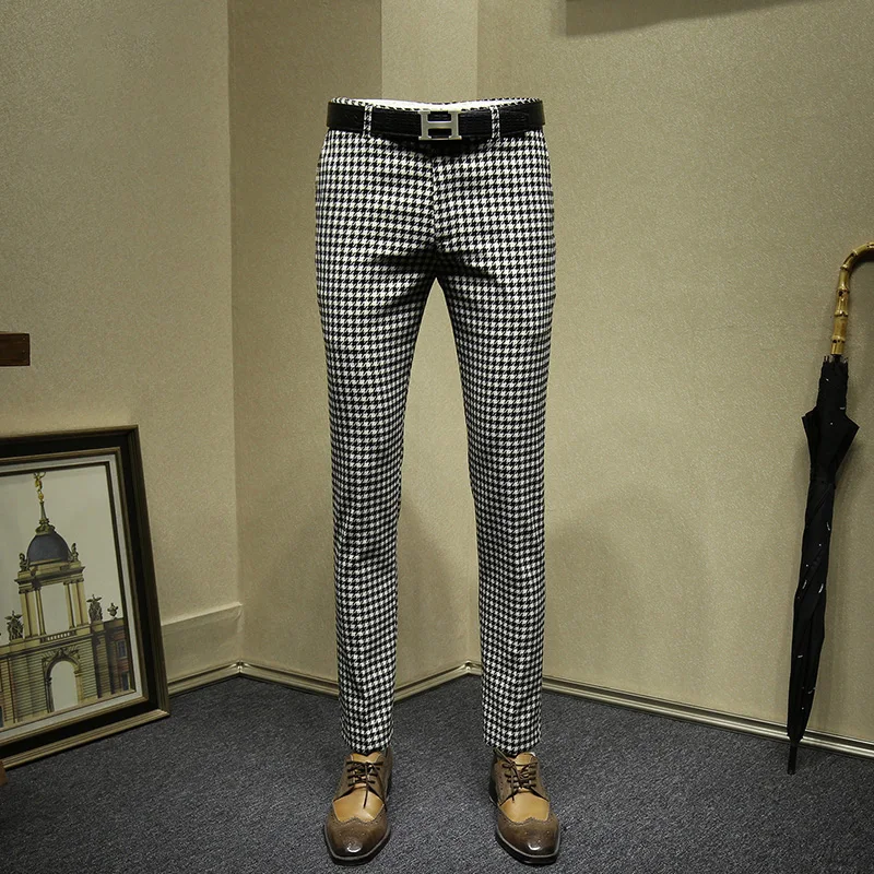 Мужская одежда брюки формальные Бизнес slim fit мода уличная костюм в черно-белую клетку Брюки Свадьба жениха одежда подарок на день отца 36