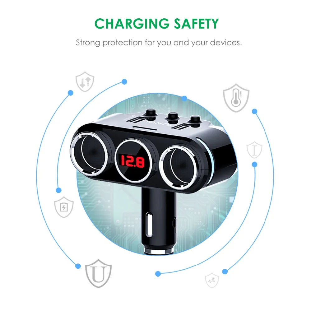 SOONHUA QC3.0 Адаптер зарядного устройства с двойным USB с Напряжение Дисплей 12 V-24 V розетка для автомобильного прикуривателя Разветвитель для телефона MP3 планшет