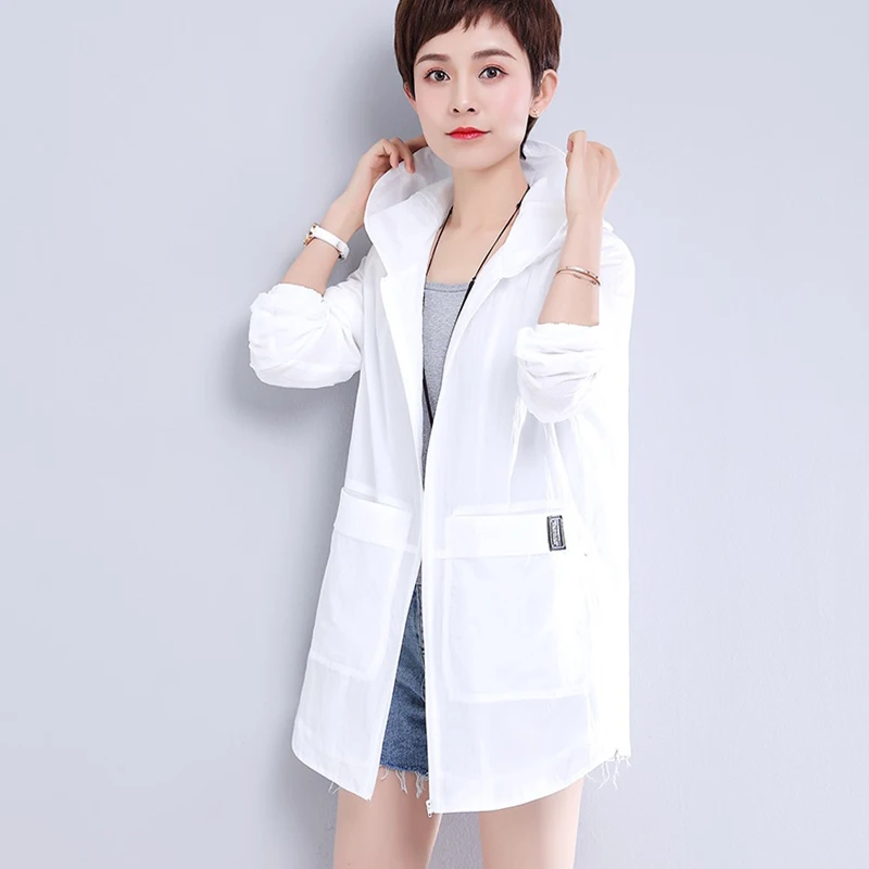 Мода 2019 Весна Лето Новое солнцезащитное Женское пальто с капюшоном дикое тонкое