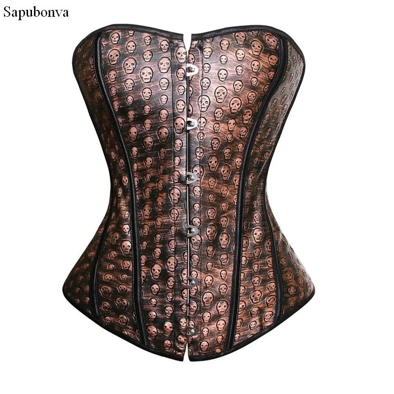 Sapubonva корсеты и бюстье из искусственной кожи Коричневый корсет в стиле стимпанк с