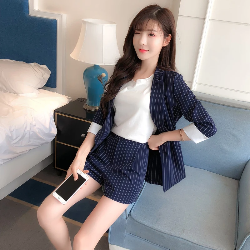 Новый модный офисный Женский комплект из 2 предметов шорты костюм для женщин