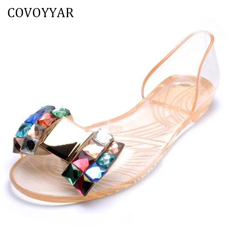 Желеобразная обувь 2021 модные стразы Туфли на плоской подошве с бантом Летние