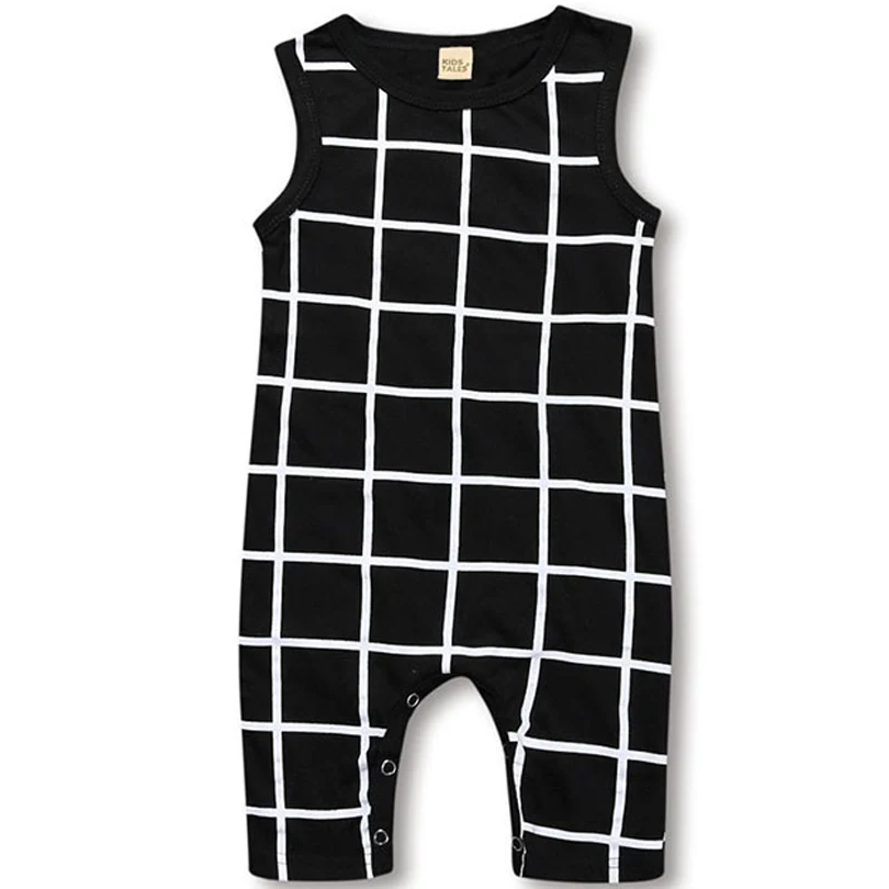 Black plaid Новинка года одежда для маленьких мальчиков без рукавов Длинный комбинезон узор печати комбинезон новорожденных повседневное детск - Цвет: Black plaid