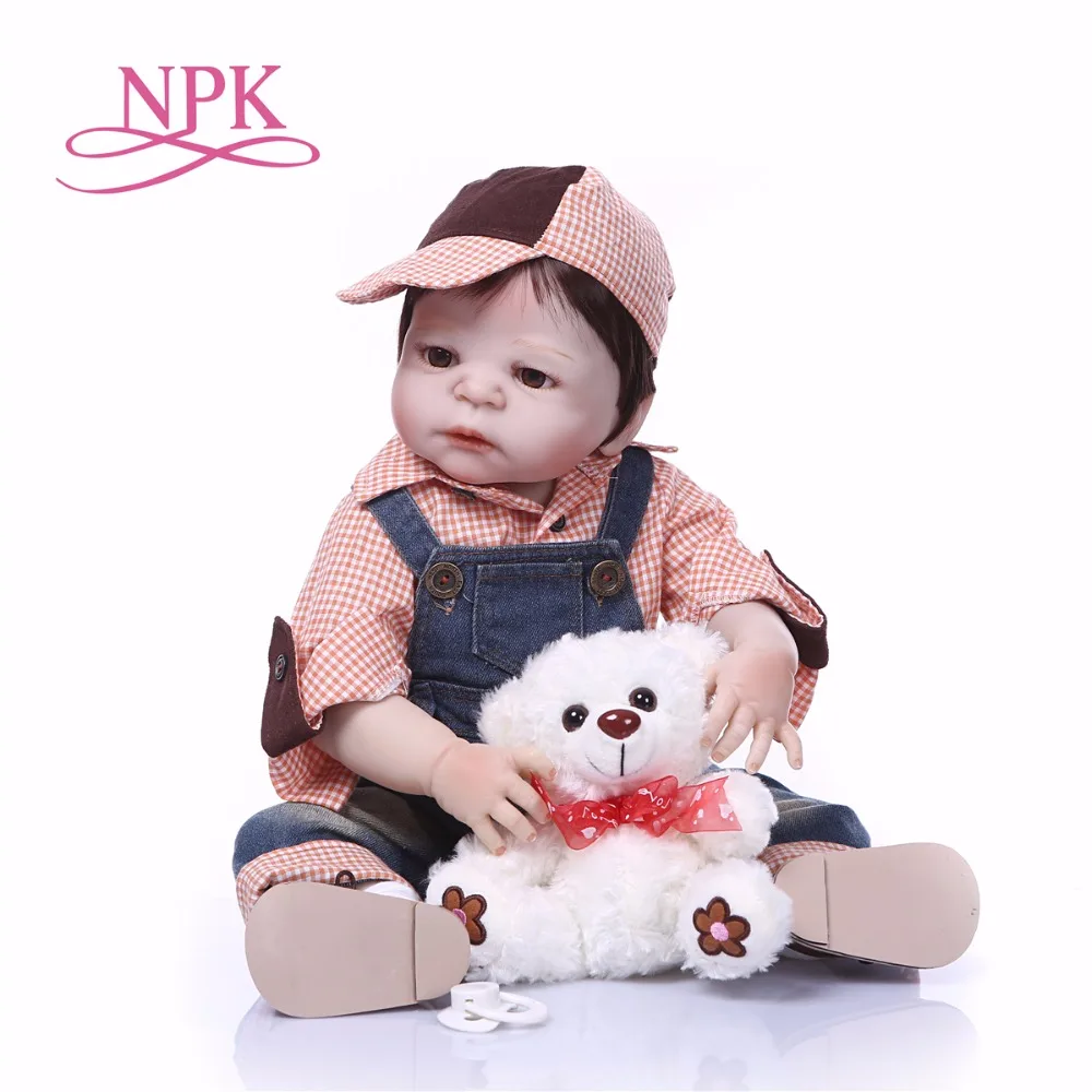 

Menino Bebes reborn full silicone doll reborn babies 23"57cm cute boy NPK doll reborn with bear plush oyuncak bebek