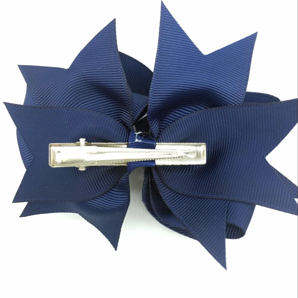 

1PC 5inch Kids Hair Bows 3Layers Solid Dark blue Bows Hair Clips Boutique Ribbon Bows For Girls Hairpins Hair Accessories