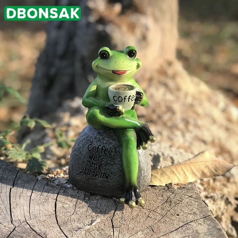 Лягушка питьевой кофе украшения смолы лягушка животный Сад Скульптура цветочный горшок Декор для домашнего стола садовый орнамент микро пейзаж