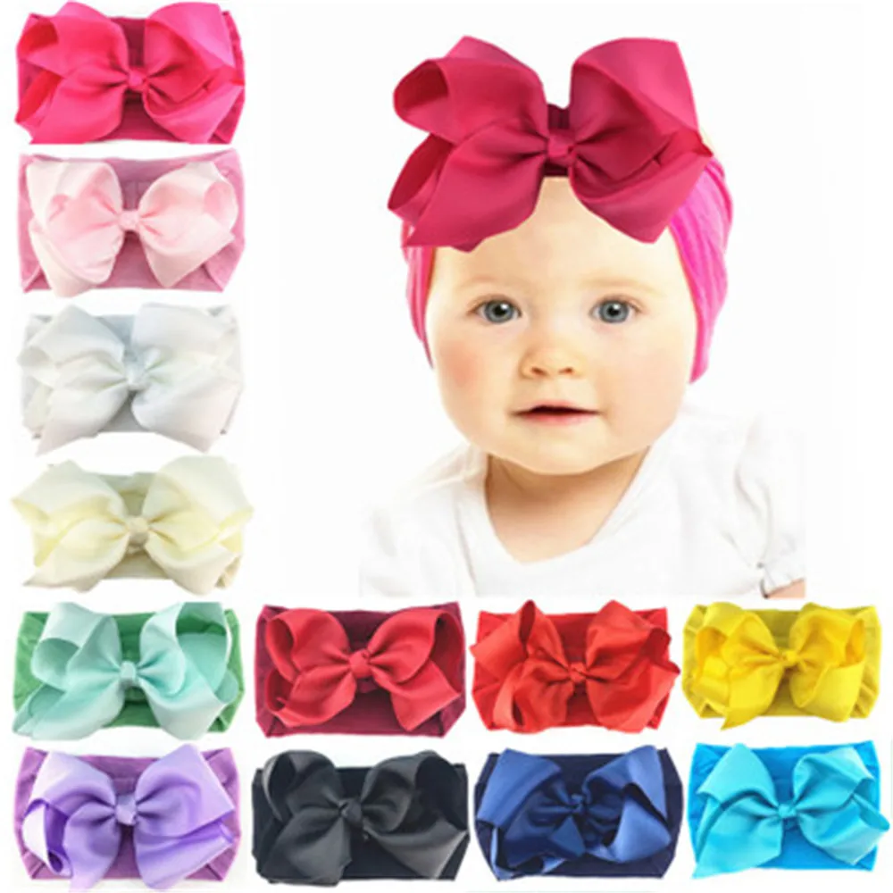 

5pcs/lot Boutique Elastic Nylon Headbands with 5 inch Large Grosgrain Ribbon Hair Bow 16colors you pick