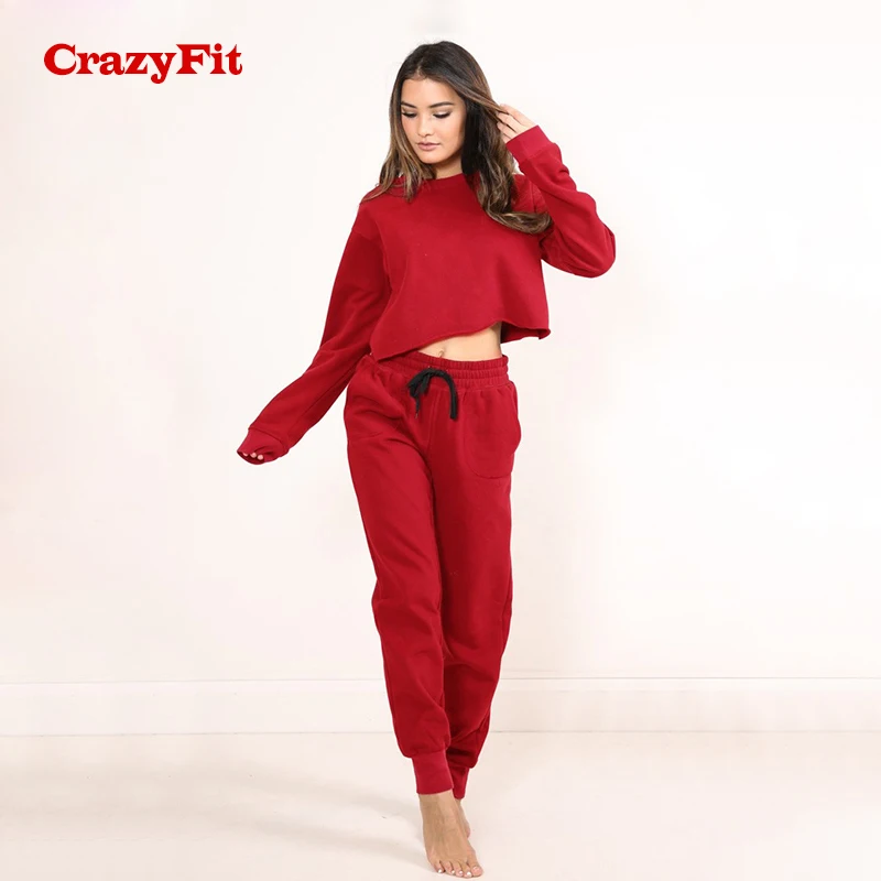 CrazyFit спортивный костюм с завязками для женщин серый красный длинный рукав 2 шт. толстая одежда для фитнеса Тренажерный зал Бег тренировки Йога набор