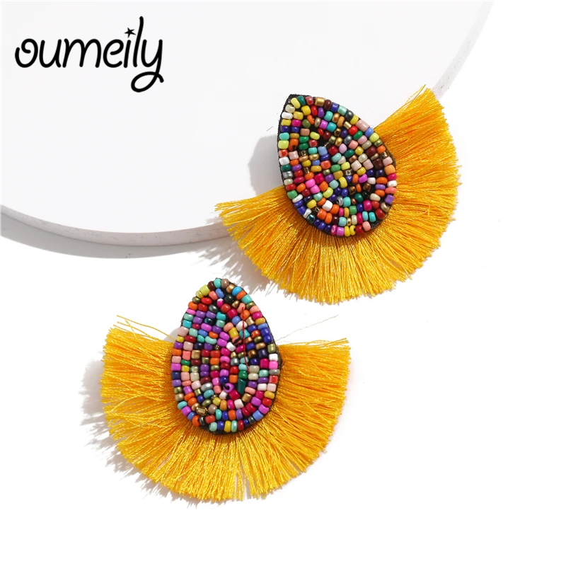 Женские Винтажные висячие серьги с кисточками и бусинами черного цвета женские