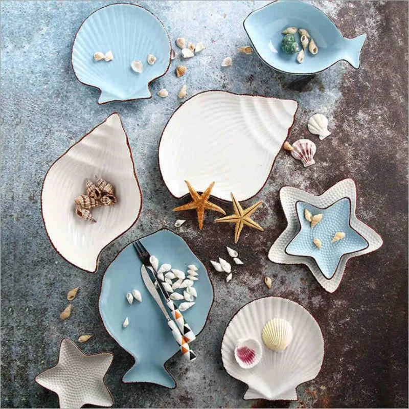 

Ocean Series Dinner Plate Set Ceramic Kitchen Plate Tableware Set Food Dishes Rice Salad Noodles Bowl Soup Kitchen Cook Tool 1pc