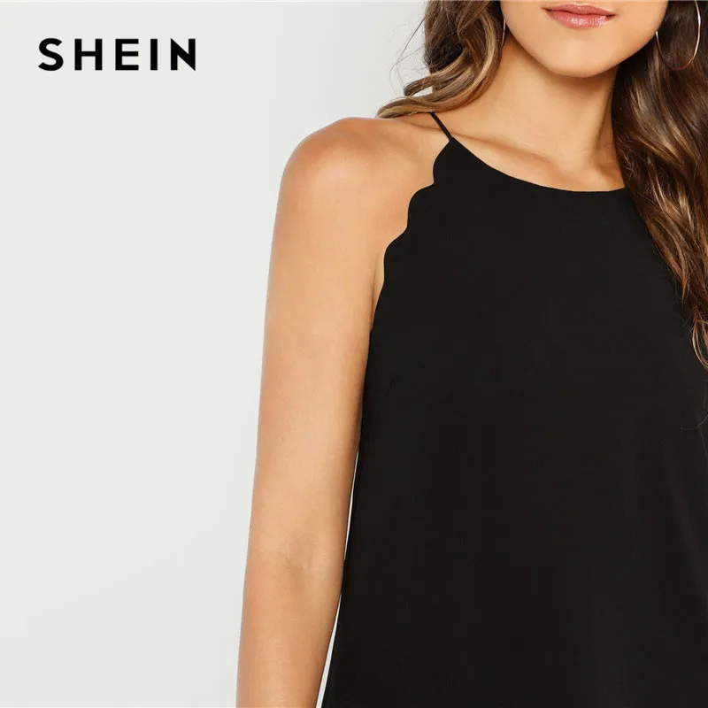 SHEIN Топ С Фестонами На Бретельках Повседневные Летние Модные Топы Без Рукавов Однотонный Элегантный Летний Топ