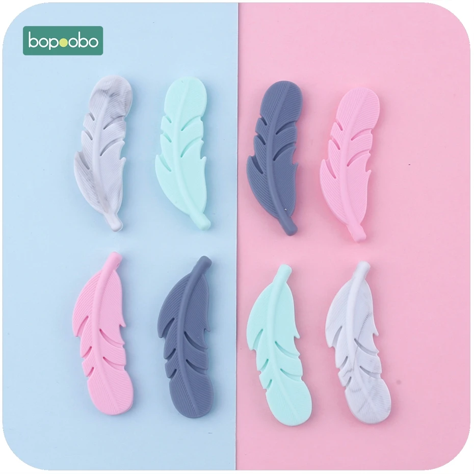 Силиконовый Прорезыватель bopobo с перьями, 2 шт., аксессуары для кормления, DIY ожерелье, Прорезыватель зубов, подарок, не содержит бисфенол, силиконовые подвески, Детские Прорезыватели