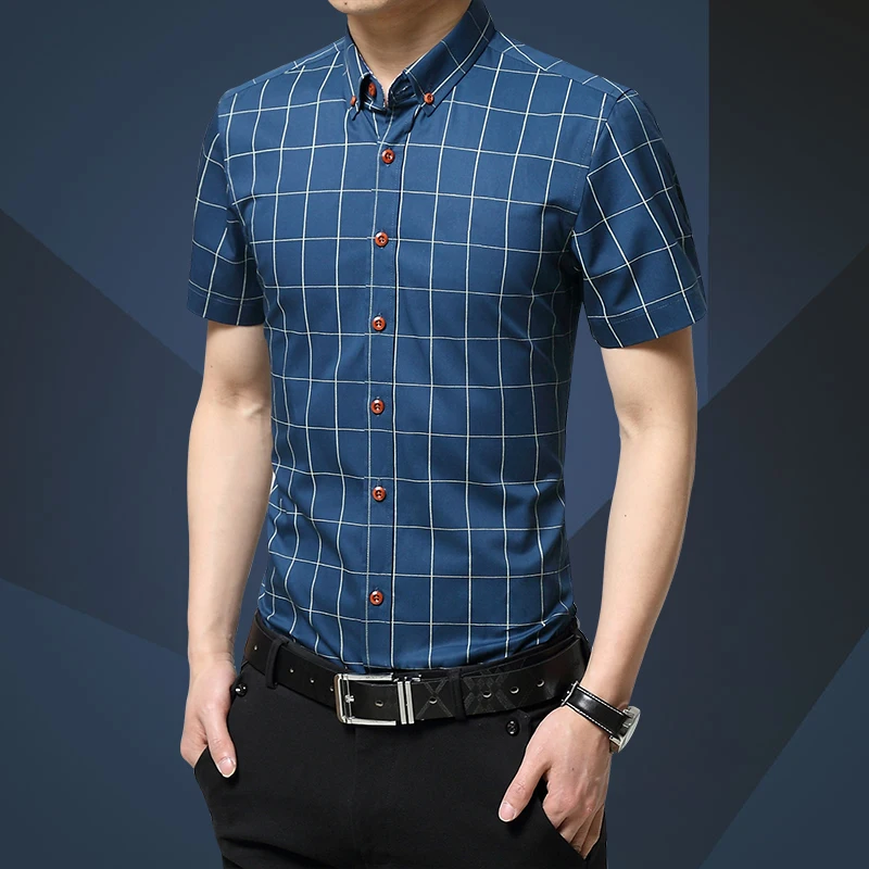 Мужская рубашка с коротким рукавом приталенная в клетку лето 2020|chemise homme|camisa