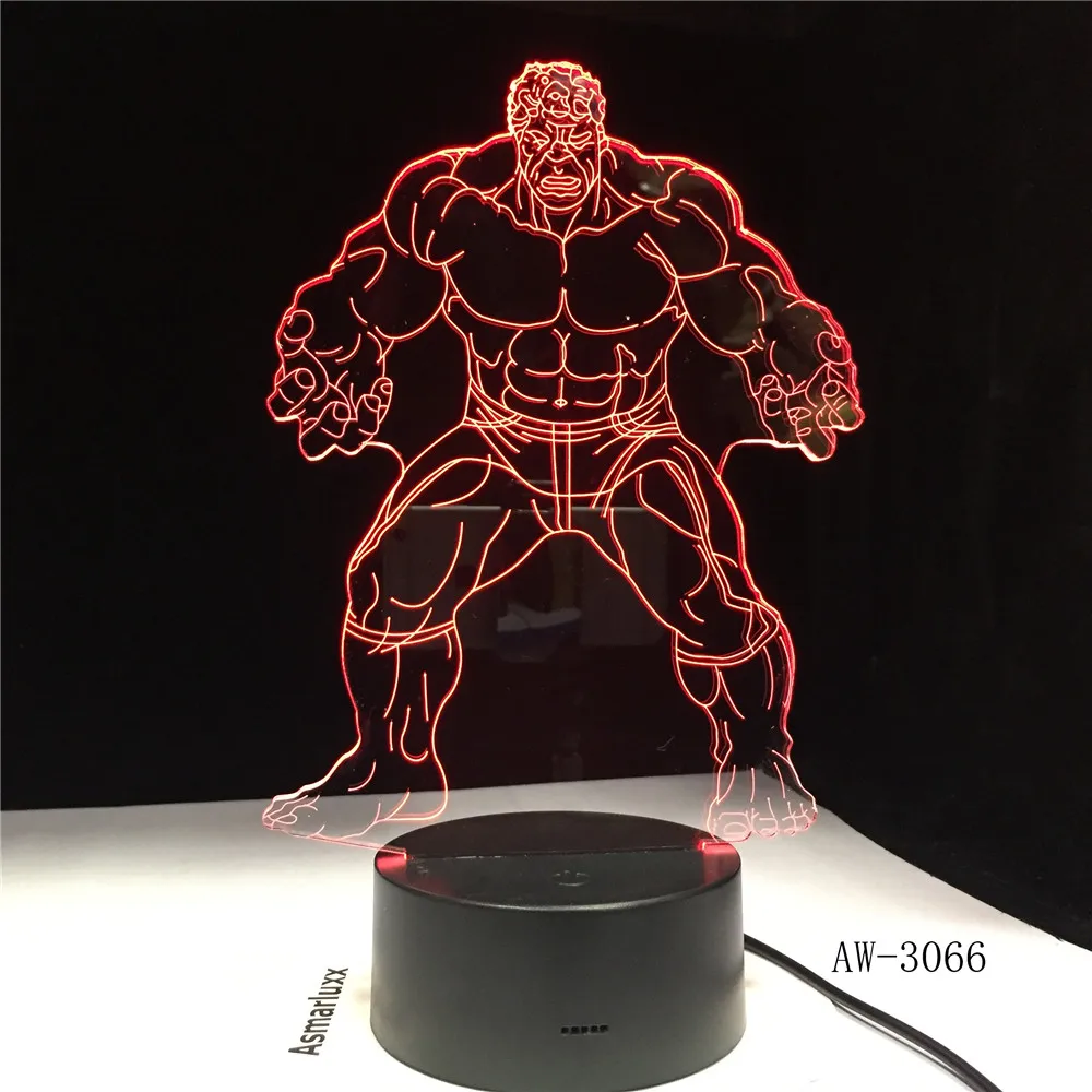 Халк фигурки п супергероя Модель Рисунок игрушки 3D Иллюзия Светодиодная лампа