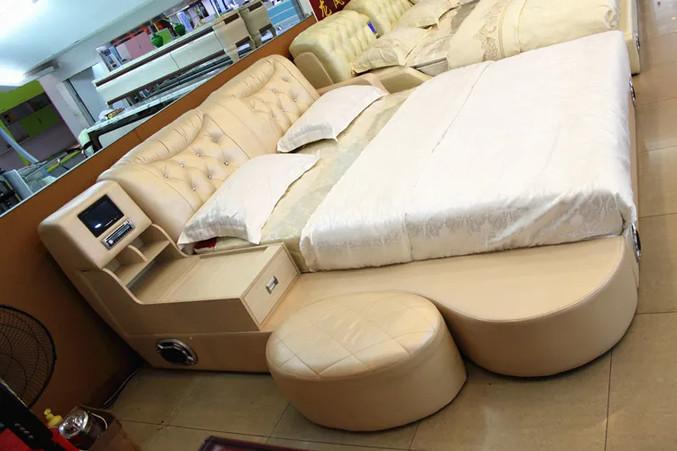 Настоящая Натуральная кожа кровать ТВ мягкие кровати спальня camas горит muebles de dormitorio yatak мобильный кварто массаж динамик bluetooth