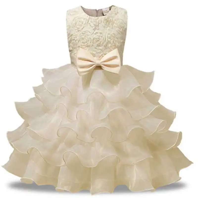 New Children infant girl petals flower dress Elegant baby bridesmaid Vestido Infant official Party beige | Детская одежда и обувь